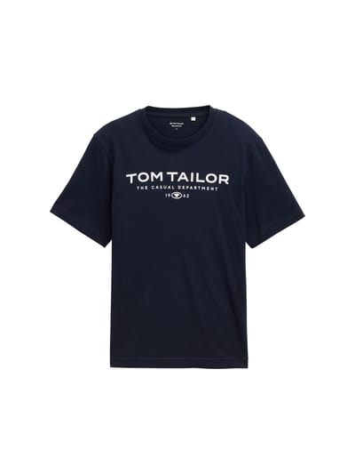 Tom Tailor - Katoenen T-shirt met logo-print - Maat L - sky captain blue