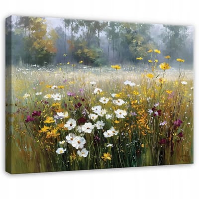 WALLARENA - Schilderij op canvas - 100x70 cm - wilde bloemen en weide - natuur wanddecoratie woonkamer en slaapkamer