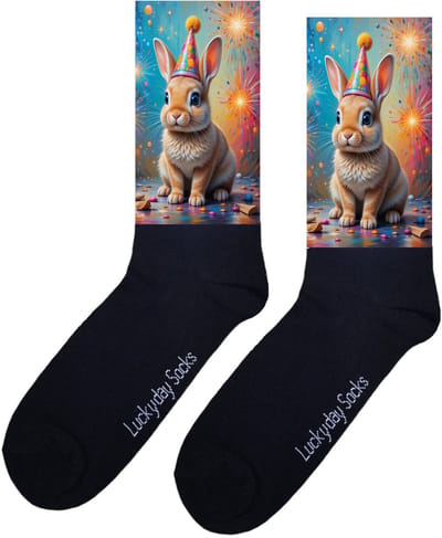 Feest - Haas - Valentijn sokken - Verjaardag Cadeau - Grappige sokken - Leuke sokken - Hem Haar sokken - Kunst sokken - Vrolijke sokken - Gefeliciteerd - Sinterklaas cadeau - Kerst cadeau - Leuk Cadeau - Konijn - Socks maken Happy - 37-44