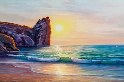 Diamond Painting Set - Oceaan-Strand met Klif - incl. Pen & Wax - 50 x 40 cm