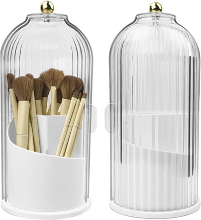 360° Draaibare Make-up Borstelhouder met Dekkende Duidelijke Deksel, Ruimtebesparende Organizer voor Make-up en Accessoires, Handige Borstelcontainer voor Schoonheidsproducten