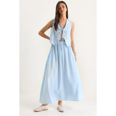 Blouse-rok set met striksluiting
