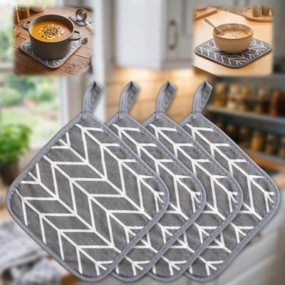 Hittebestendige Pannenonderzetters van Katoen - 4 Stuks - 17 x 17 cm - Keukenaccessoires voor Ovens en Pannen - Grijs