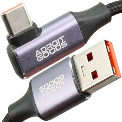 AdroitGoods USB-A naar USB-C Snellaadkabel/datakabel 66W – Haakse USB-C Connector – 6A High Power – Gevlochten Nylon – Duurzaam & Snel Opladen - 0,5m