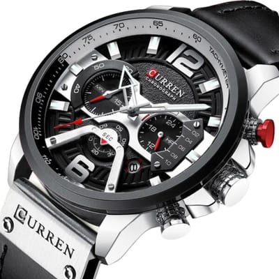 Manike 8329 Chronograaf Herenhorloge – Quartz Uurwerk - Roestvrijstalen Kast - Leren Band - Datumweergave - Waterbestendig 3 ATM - Klassiek & Sportief Design – Klassiek Design – Elegant & Tijdloos