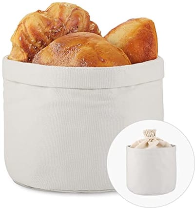 Moderne beige broodmand van stof met trekkoord - 20 cm diameter - perfecte broodopslag
