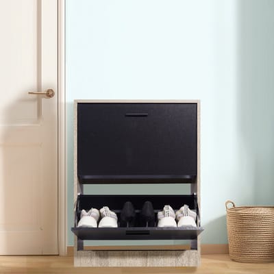CASABEL Moderne schoenenkast met 2 neerklapbare deuren - 12 paar schoenen - Schoenenkast van composiethout - Afmetingen: B60 x D24 x H80 cm