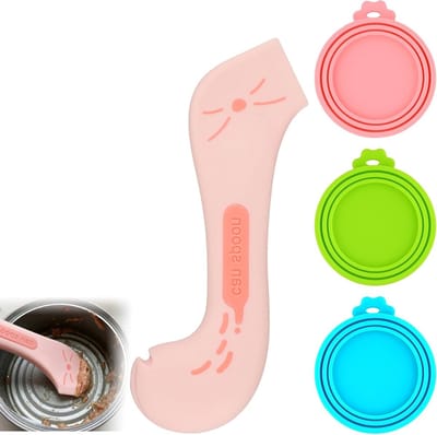 Multifunctionele siliconen deksels voor huisdieren, inclusief lepel voor katten- en hondenvoer, universeel en praktisch voor voederdozen