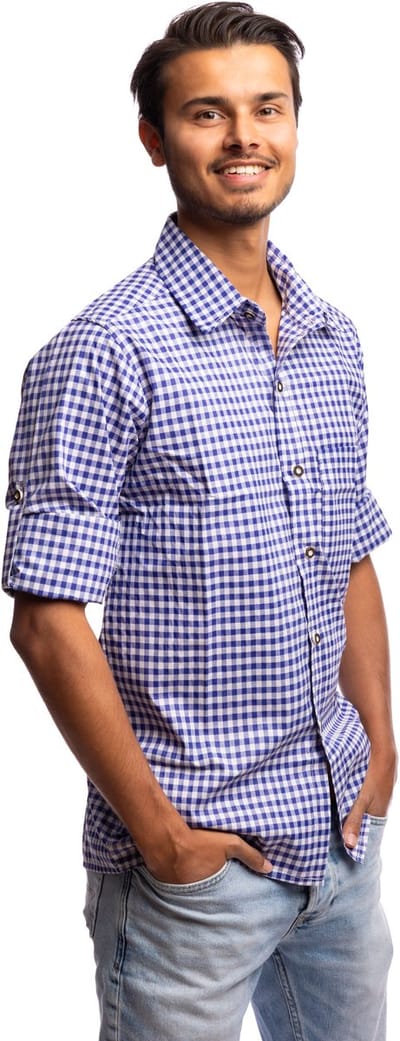 Samex® Oktoberfest Heren - Blouse - Oktoberfestknopen - Tiroler Overhemd - Lederhosen Man - Blauw - Wit - Maat XXS