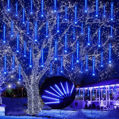 MUPOO LED Meteorregen Kerstverlichting lichtsnoer buiten 30 cm 192 LEDs Blauw -IP65 Waterdichte Meteor fairy lights - sfeerverlichting binnen-Kerstboom bruiloft decoraties