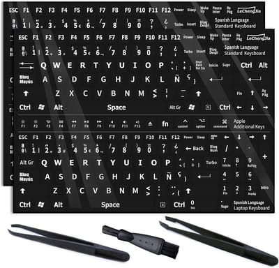 Dailygoods - 2 vervangende niet-transparante zwarte stickers geschikt voor elk standaard toetsenbord, laptoptoetsenbord (ES-matte, Black)