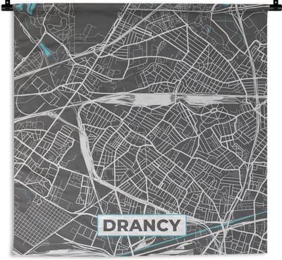 Wandkleed - Wanddoek - Drancy - Frankrijk - Kaart - Stadskaart - Plattegrond - 180x180 cm - Wandtapijt