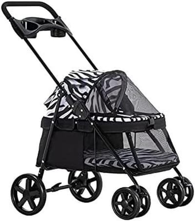 Huisdierenbuggy - Reiswagentje Honden - Comfortabel Reizen - Inclusief Regenhoes - Tot 15 kg - Zebra