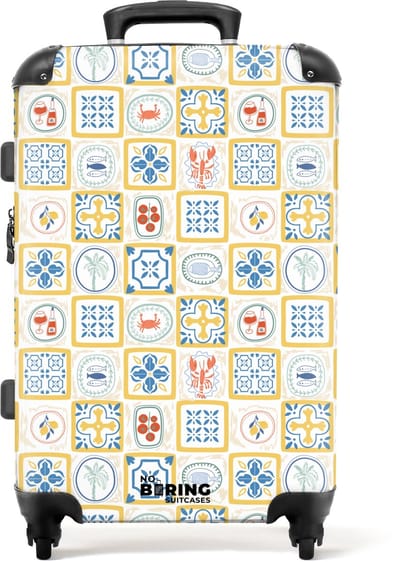 NoBoringSuitcases.com - Grote koffer - Italiaanse tegel print geel - Kinderkoffer geschikt voor jongen en meisjes - Reiskoffer met 4 wielen - Trolley op wieltjes - Rolkoffer groot kinderen - 72 liter - Ruimbagage valies 20kg