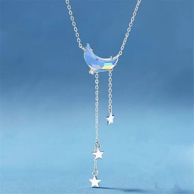925 Sterling Zilver Kristal Maan Kwastje Ster Kralen Bedel Hanger Choker Ketting Voor Meisje Vrouwen Statement Bruiloft Sieraden Dz847 gray