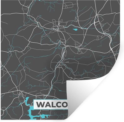 Muurstickers - Sticker Folie - België – Walcourt – Stadskaart – Kaart – Blauw – Plattegrond - 100x100 cm - Plakfolie - Muurstickers Kinderkamer - Zelfklevend Behang XXL - Zelfklevend behangpapier - Stickerfolie