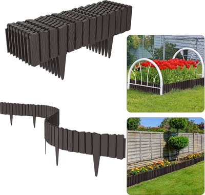 Froadp Houtlook Robuuste Gazonrand Tuinhek Perkrand Tuinpalissade Decoratieve Tuinafbakening Palissadehek - Bruin - 9,2 m