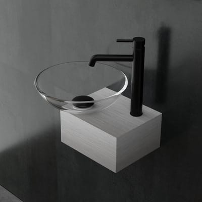 Opzetwastafel Glas - Mini Wastafel - Gastentoilet Gebruik - Roestvrijstalen Kast - 38 cm Rond - Helder