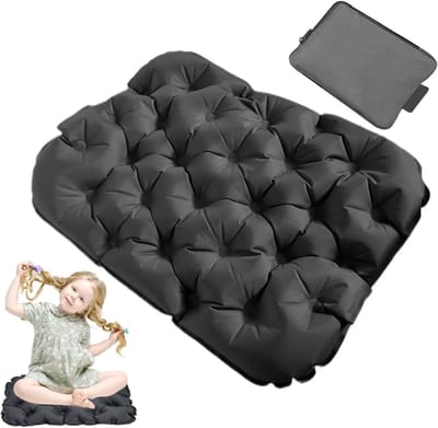 Opblaasbaar Reiskussen voor Onderweg - Draagbaar Luchtkussen voor Comfortabel Zitten - Waterdicht Nylon Materiaal - Ideaal voor Vliegtuig Trein of Auto - Afmeting 40x30x7 cm