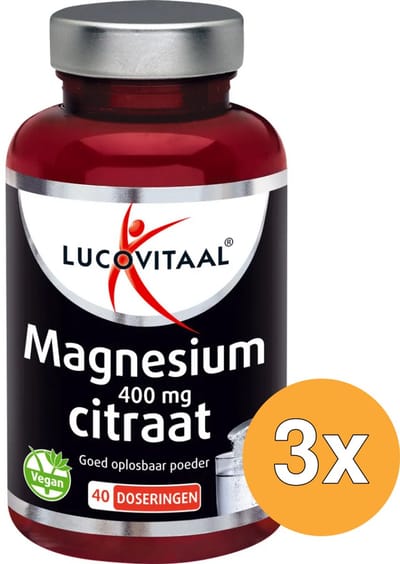 3x Lucovitaal Magnesium 400mg Citraat Poeder (40 doseringen)