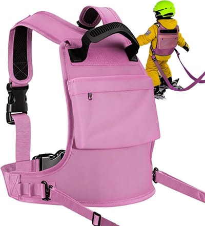 Ski Trainingsharnas - Veiligheidslijn Ski - Kinderen Leren Skiën - Met Snelheidscontrole - 40 x 30 cm - Blauw Roze