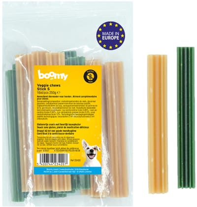 Boomy - Veggie Chews Sticks Small – Vegetarische kauwsticks hond – Tandverzorgende hondensnacks voor kleine honden – 16 stuks (250g)