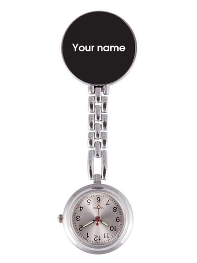 Gepersonaliseerd Verpleegstershorloge Zwart/Wit/Block met Naam -  Quartz uurwerk - Glow in the Dark Wijzers - Zorgpersoneel - Ziekenhuis - Verpleegster Accessoires - Zusterhorloge met Naam