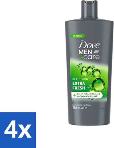 Dove Men+Care - Extra Fresh - Douchegel 3-in-1 - Verzorgend - 700 ml - Voordeelverpakking - 4 stuks