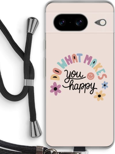 Case Company® - Hoesje met koord geschikt voor Google Pixel 8 hoesje met Koord - Happy days - Telefoonhoesje met Zwart Koord - Bescherming aan alle Kanten en Over de Schermrand
