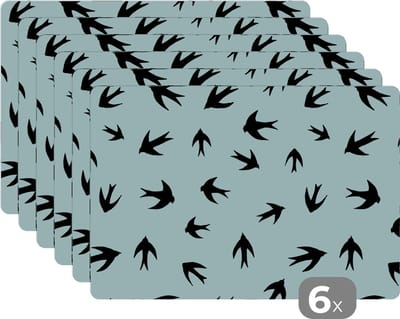 Placemat - Placemats kunststof - Zwaluwen - Vliegen - Patronen - 45x30 cm - 6 stuks - Hittebestendig - Anti-Slip - Onderlegger - Afneembaar