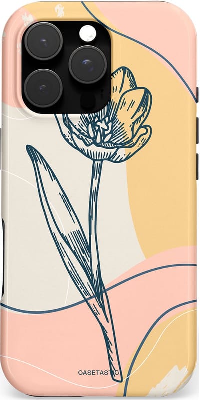 Casetastic hoesje geschikt voor Apple iPhone 16 Pro - MagSafe - Dubbellaagse bescherming - Lente tulp - Fashion Case - Perzik Beige Lichtgrijs