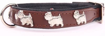 Dog's Companion Leren Halsband - Westie - Lengte: 45cm - Verstelbaar 35-41 cm x 20 mm - Bruin / Zwart
