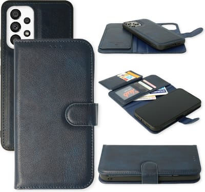 Casemania Hoesje Geschikt voor Samsung Galaxy A13 4G - Blauw - 2 in 1 Luxe Kunstlederen Portemonnee Book Case met Extra Vakken