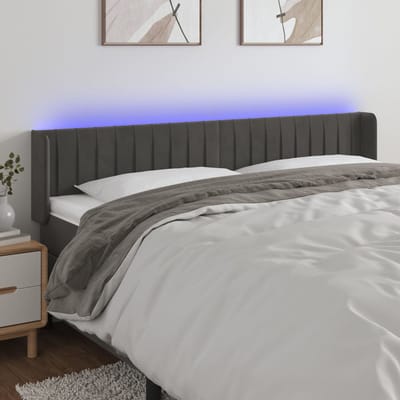 vidaXL - Hoofdbord - LED - 183x16x78/88 - cm - fluweel - donkergrijs