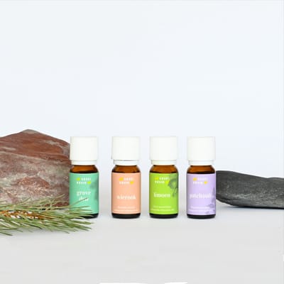 Groeikruid® Botanicals - essential oil set | cadeauset met 4 x 10 ml pure etherische olie | biologische patchouli olie, biologische limoen olie, grove den olie en biologische wierook olie | 100% natuurlijke essentiële olie