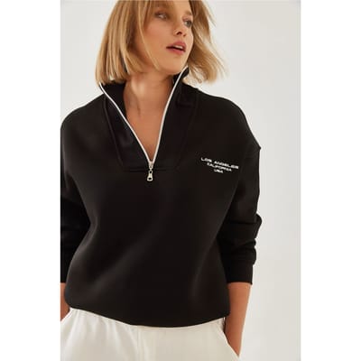 Oversized Gebreide Ritskraag Sweatshirt