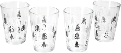 Set van 4 TREE GREY WINTER kerstboom potten met zwart-witte kerstbomen - 817348