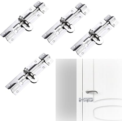 Dailygoods- Deurslot Binnendeur - Roestvrij Stalen Grendelslot - Tuindeurslot - Buiten Afsluitbaar - 4 Stuks - Schokbestendig Ontwerp - Grendel