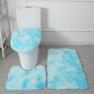 Badmatten Set 3-Delig - Ultrazacht Microfiber & Antislip - Inclusief U-Mat En Wc-Brilhoes - Wasmachinebestendig - lichtblauw