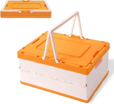 Opvouwbare mand met deksel en draaggreep, multifunctionele vouwbox voor picknick, opbergen van groenten en fruit, 10 liter, ideaal voor binnen en buitengebruik