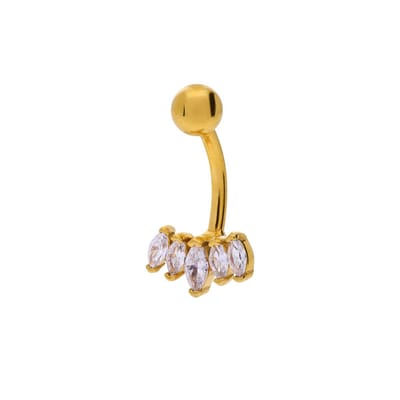 Lucardi - Dames Stalen goldplated navelpiercing met zirkonia - Piercing - Staal - Goudkleurig