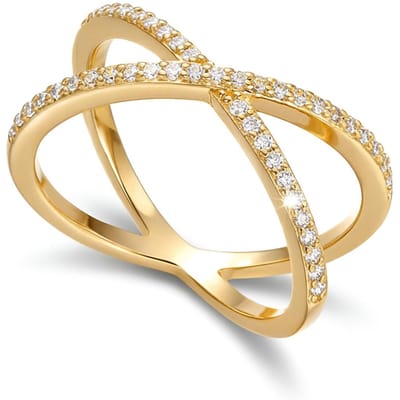 Luxe Zirkonia Geometrische Ringen Voor Vrouwen Kruis X Vorm Koper Belegd met CZ Vingerring Bruiloft Feest Dagelijks Veelzijdig Sieraden 9 beige