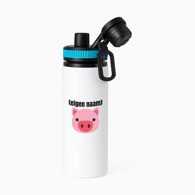 Hacebo® - varkenskop met eigen naam waterfles met draaidop blauw - Varken - boeren/varken liefhebbers - iemand die houdt van varkens - verjaardag - cadeau - kado - geschenk - water fles - 850ML