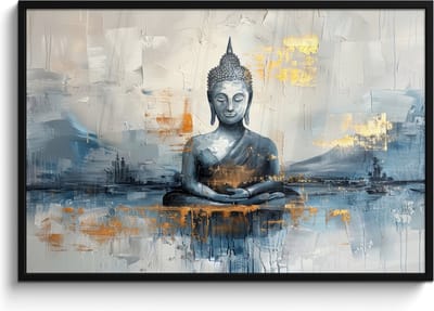 Poster in lijst - Fotolijst 120x80 cm - Posters - Buddha - Goud - Abstract - Modern - Posterlijst zwart - Decoratie - Wanddecoratie woonkamer - Muurdecoratie slaapkamer