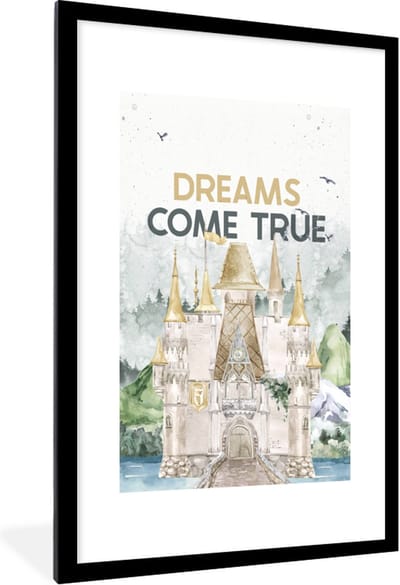 Poster in lijst - Fotolijst 60x90 cm - Posters - Spreuken - Dreams come true - Quotes - Kinderen - Kids - Baby - Posterlijst zwart - Decoratie - Wanddecoratie woonkamer - Muurdecoratie slaapkamer