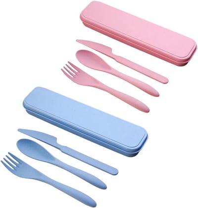 Bestek, reisbestekset met plastic opbergdoos, herbruikbare kampeerbestekset met lepel, mes en vork voor dagelijks gebruik, reizen en picknicks