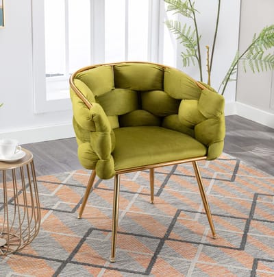 Fauteuil - Moderne Accentstoel Met Armleuningen - Fluweel Met Gouden Metalen Poten - Voor Woonkamer En Slaapkamer - Olijfgroen