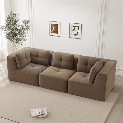 BLACKCOLORS Modulaire bank zonder frame, modulaire hoekbank, comfortabele bank van Cord, driezitsbank met diepe zitting voor de woonkamer, geen montage nodig, bruin