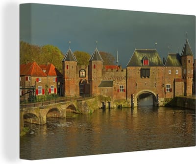 Canvas schilderij 150x100 cm - Wanddecoratie Poort - Nederland - Amersfoort - Muurdecoratie woonkamer - Slaapkamer decoratie - Kamer accessoires - Schilderijen