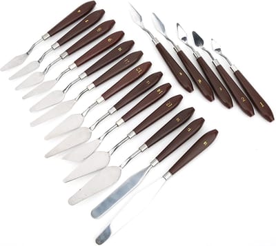 Jhubersproducts - Spatelset - 18-delige Set met Palette Mesjes - RVS en Houten Handvat - Perfect voor Schilderen op Canvas - Inclusief Diverse Maten -
